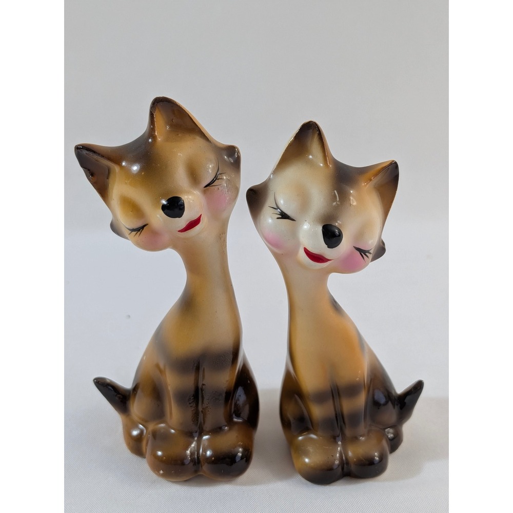 Vintage Mid Century Modern Siamese Cat Salt and Pepper Shakers Japan Brown Tan